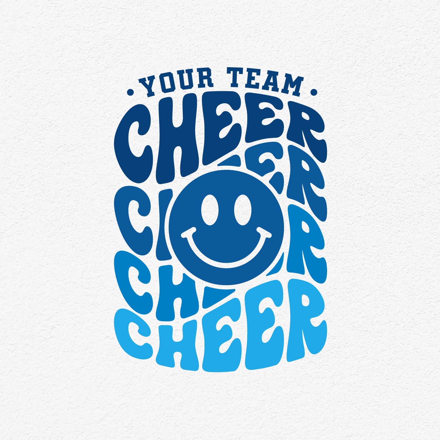 Customizable cheerleading design with smiley face, featuring 'Your Team Cheer' in bold blue letters for squad graphics.