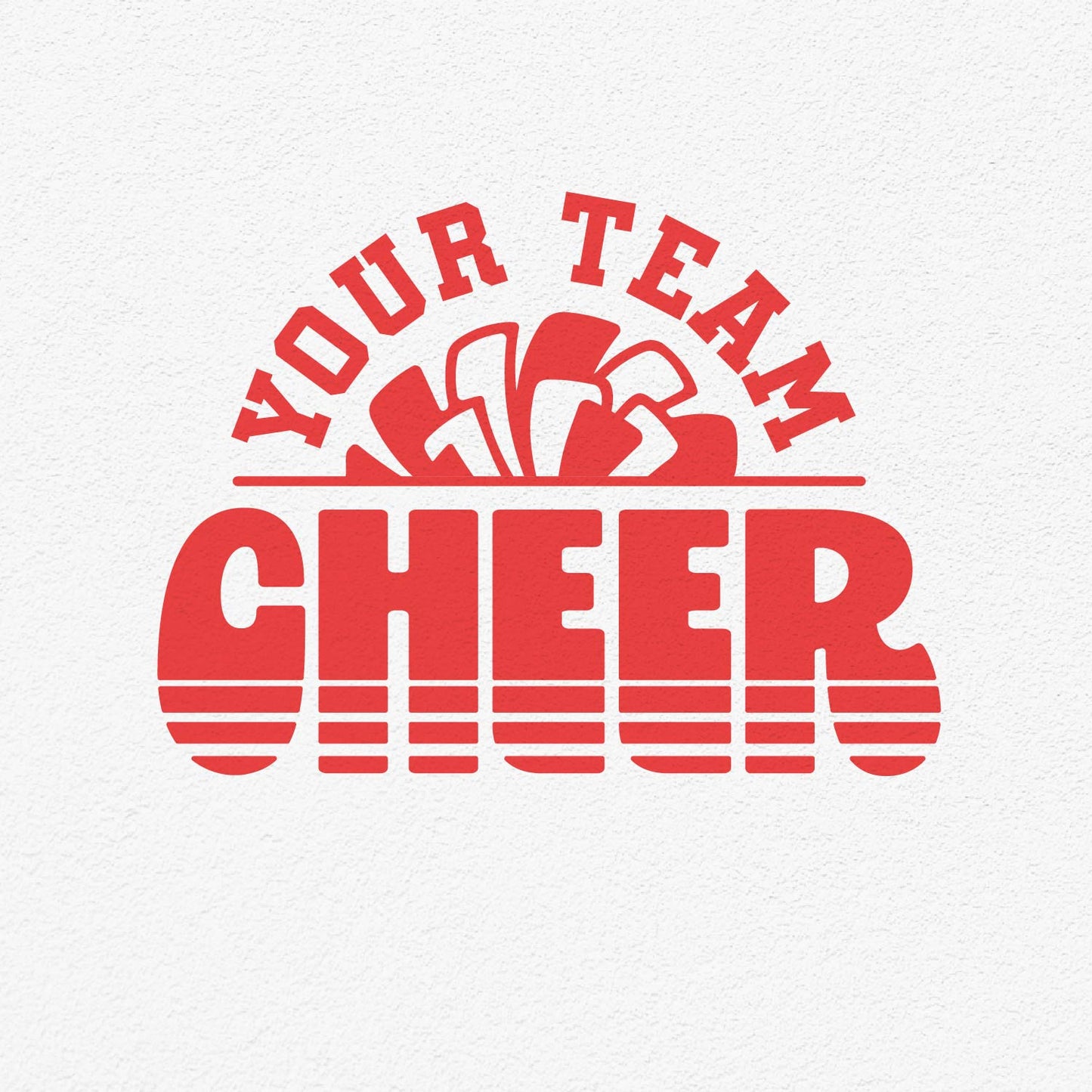 Customizable Cheer Team Shirt SVG with "Your Team Cheer" design in bold red lettering, ideal for Cricut and Silhouette projects.