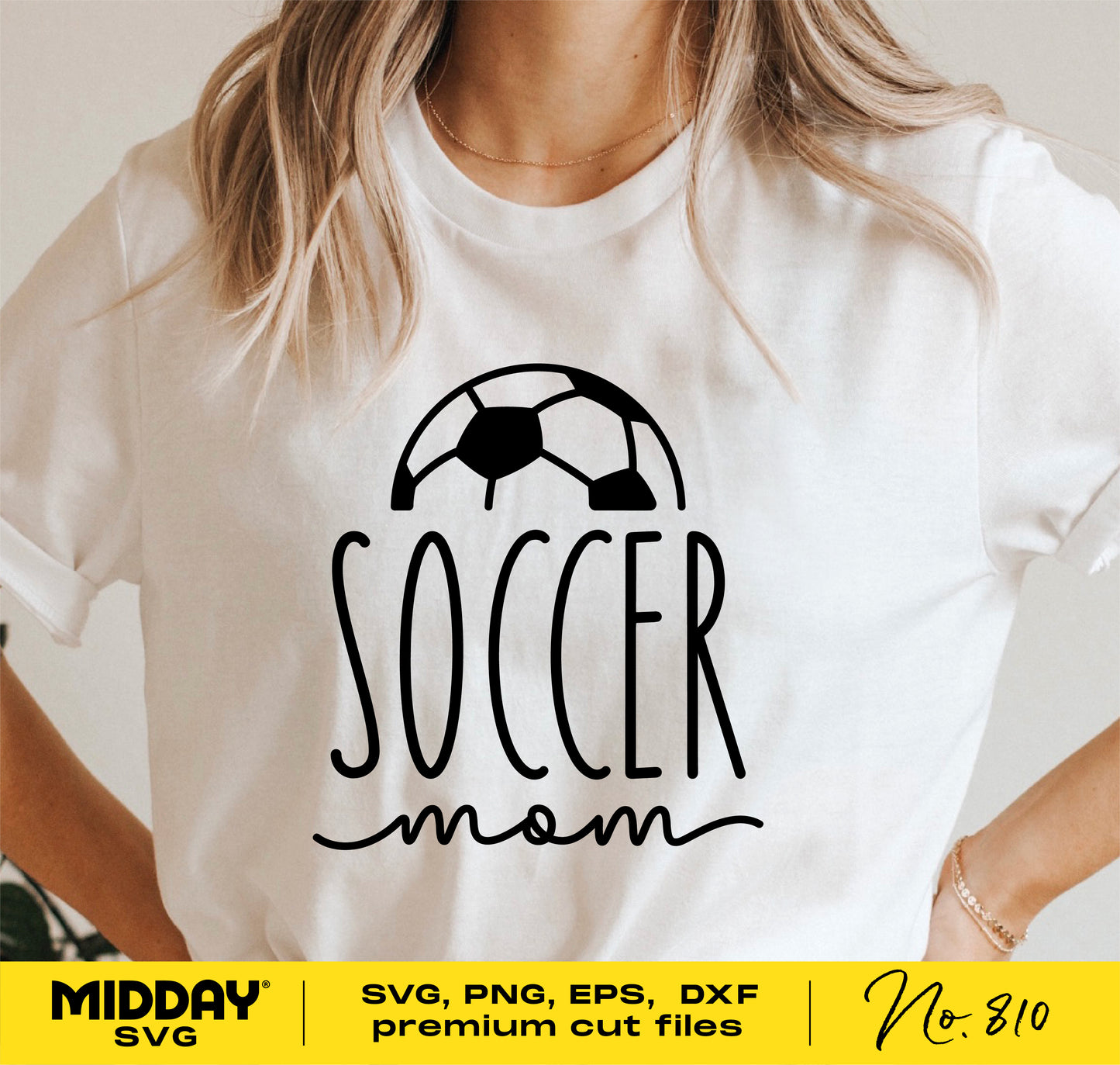 White t-shirt with soccer mom design featuring a soccer ball, suitable for Cricut and sublimation projects.