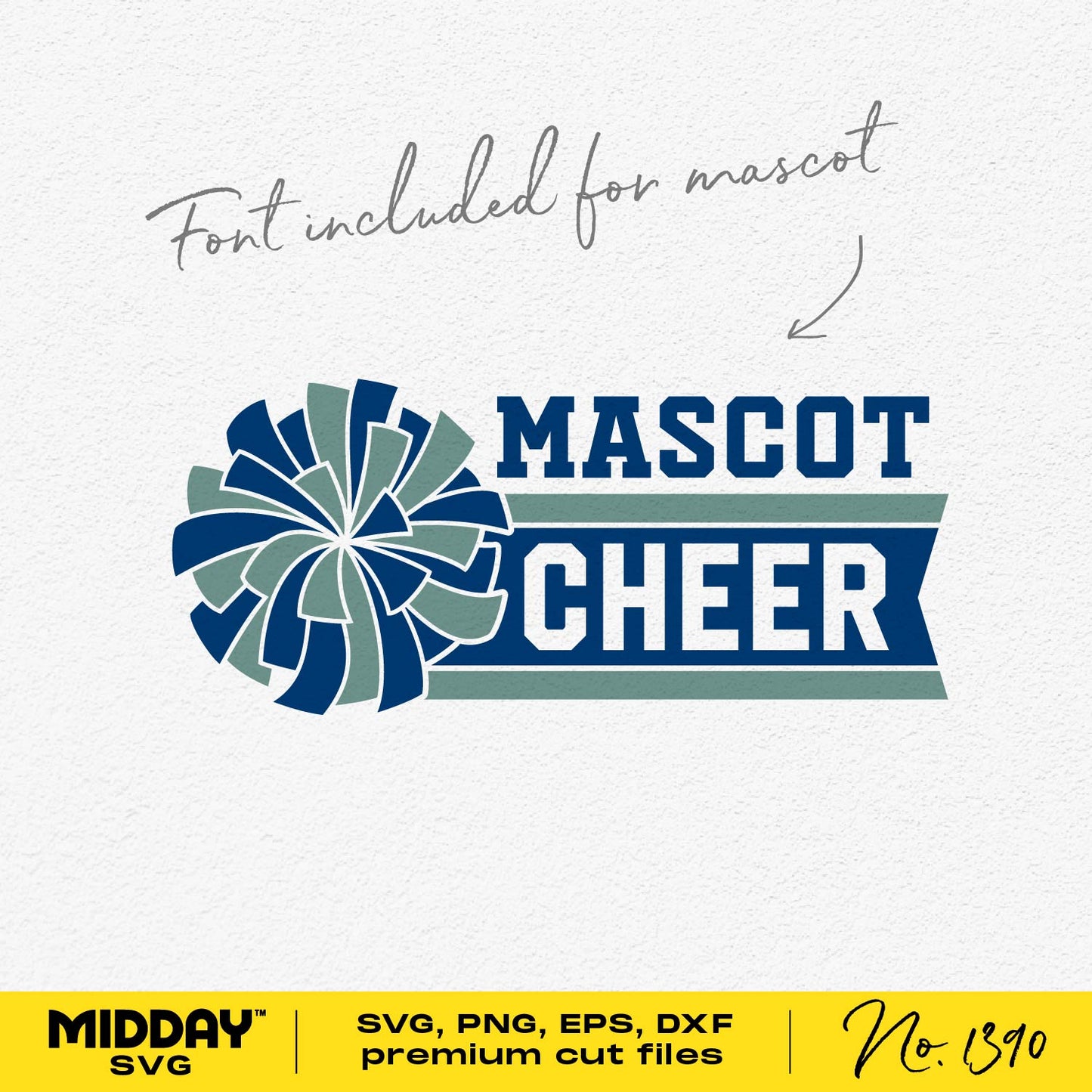 Customizable mascot cheerleading template with pom poms design, includes font for team personalization.