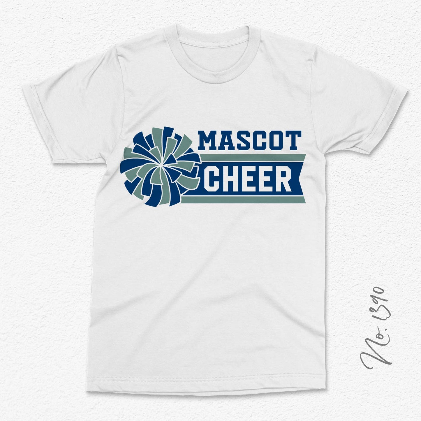 Customizable mascot cheerleading t-shirt template with pom poms design, perfect for adding team spirit with personalized text or logos.