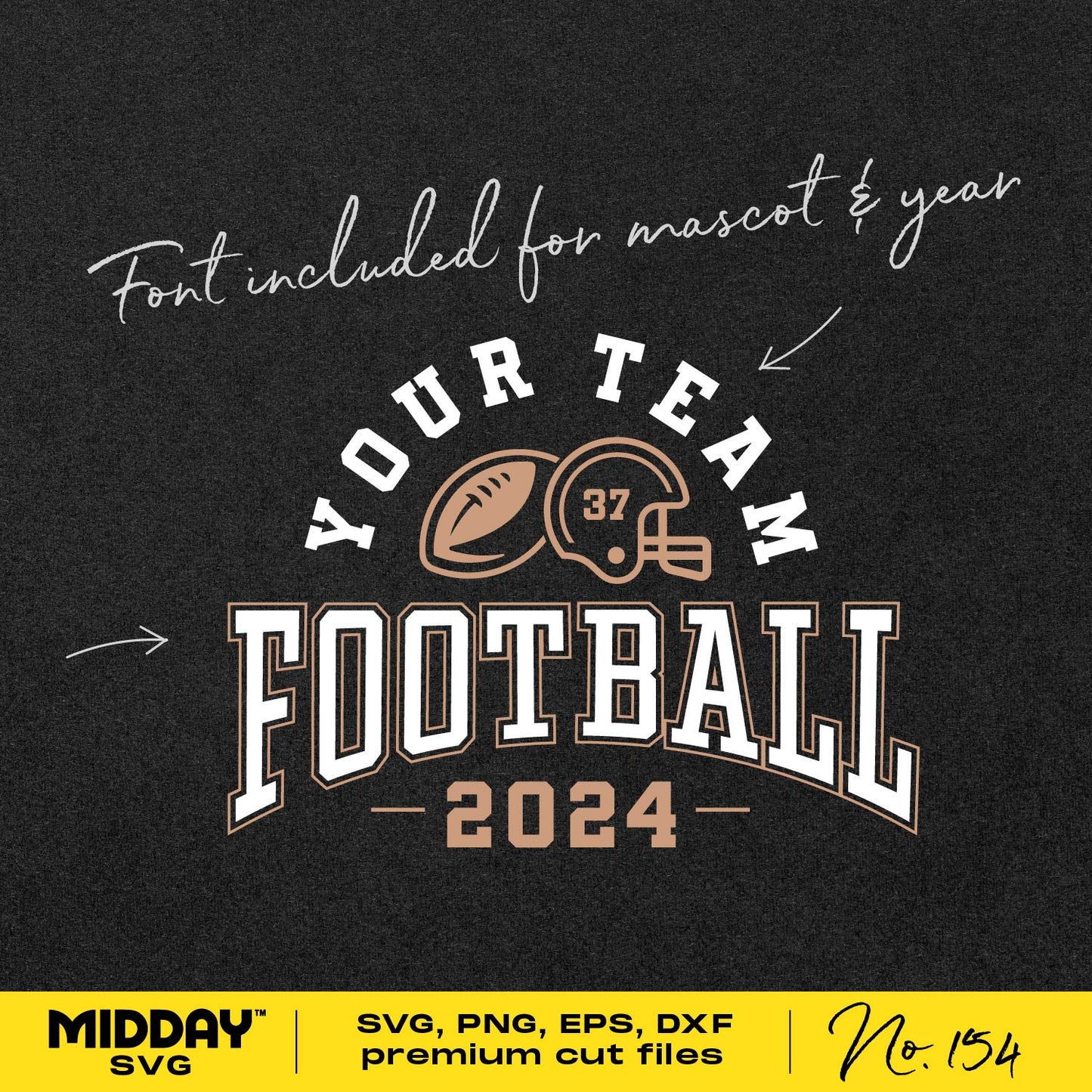 Football team template design with customizable font for team name and year, featuring SVG, PNG, DXF, EPS formats by Midday SVG.