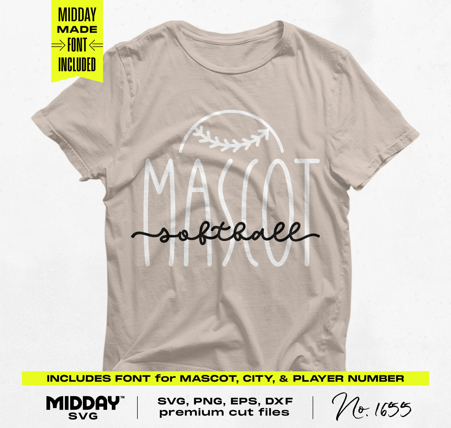 Tan t-shirt with 'Mascot Softball' design, part of Ultimate Softball SVG PNG Bundle Vol. 3, includes font for customizable projects.