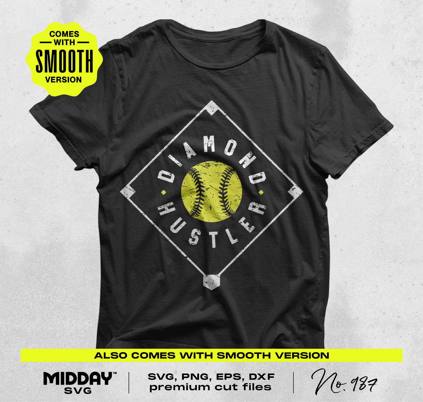 Black t-shirt featuring Diamond Hustle design from Ultimate Softball SVG PNG Bundle Vol. 3, perfect for softball enthusiasts and crafters.