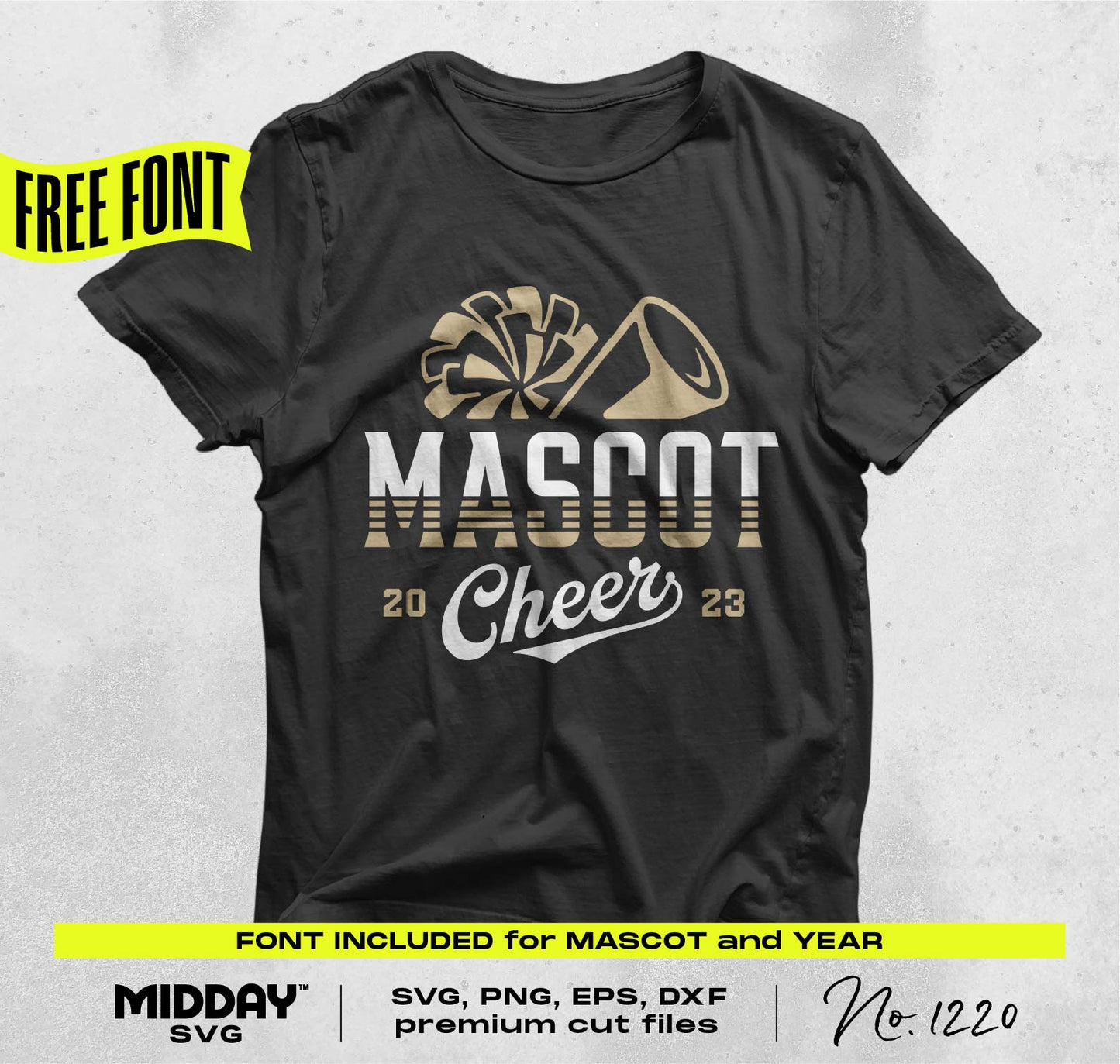 Cheerleading Mascot T-Shirt Design with Pom-Poms and Megaphone in SVG, PNG, EPS, DXF Formats