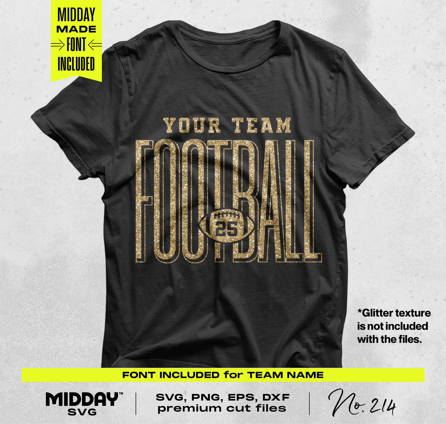 Customizable football shirt design with "Your Team" text in gold, perfect for personalized sports apparel and crafting projects.