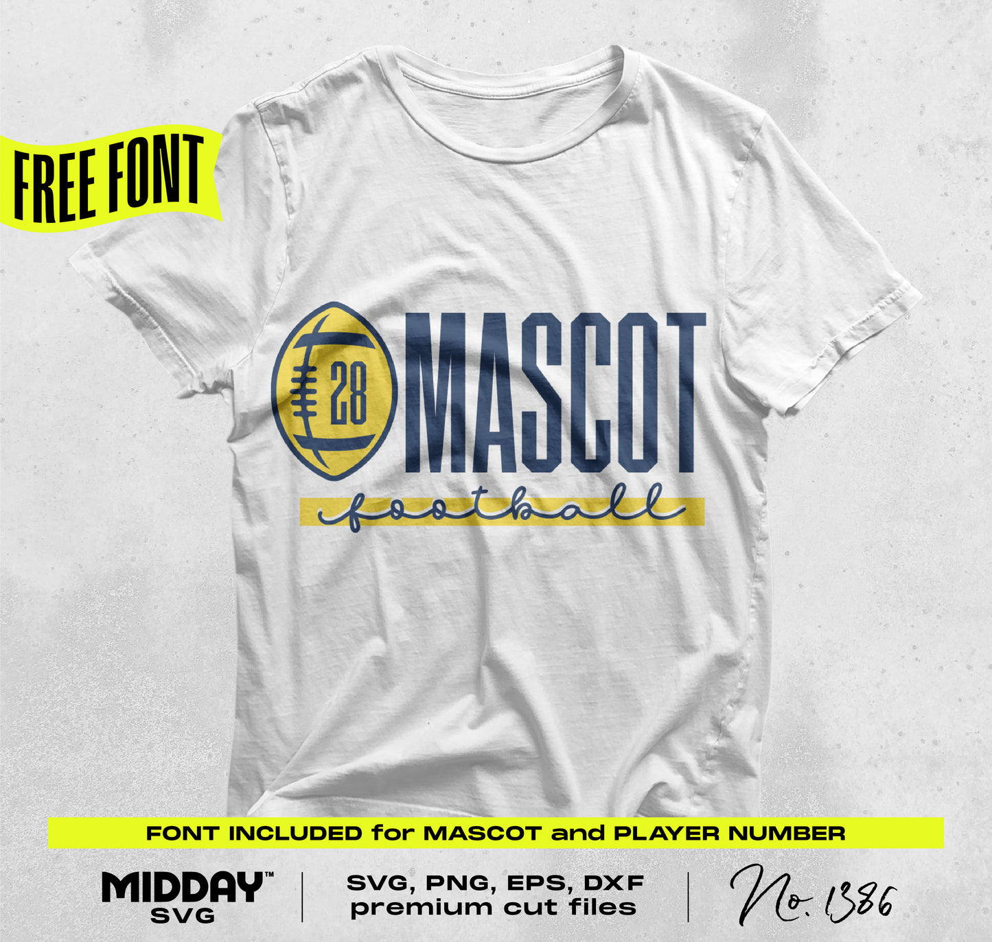 Football SVG PNG bundle V6 with customizable mascot shirt design and free font included.