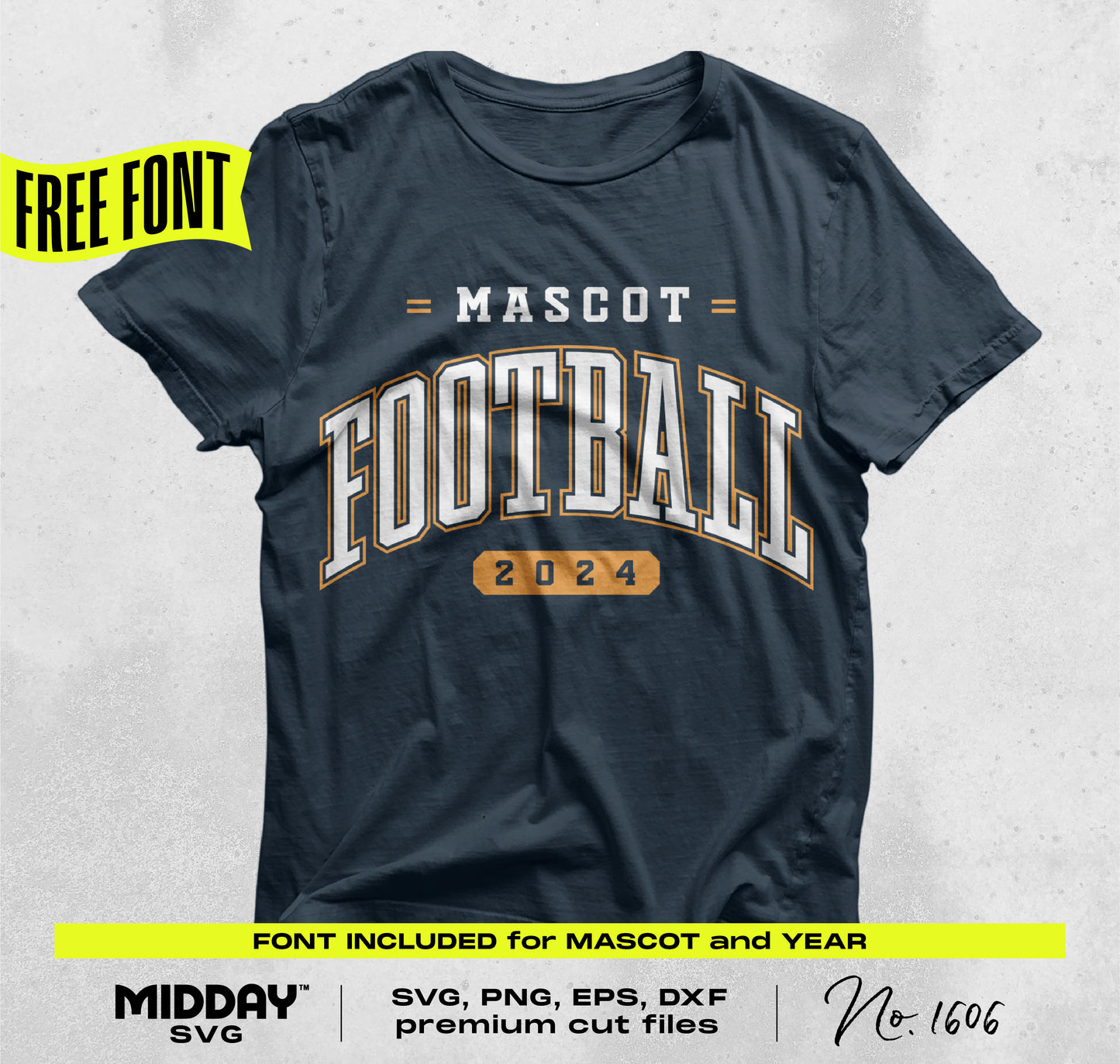 Football SVG PNG bundle V6 shirt design template featuring customizable mascot and year, perfect for team apparel.