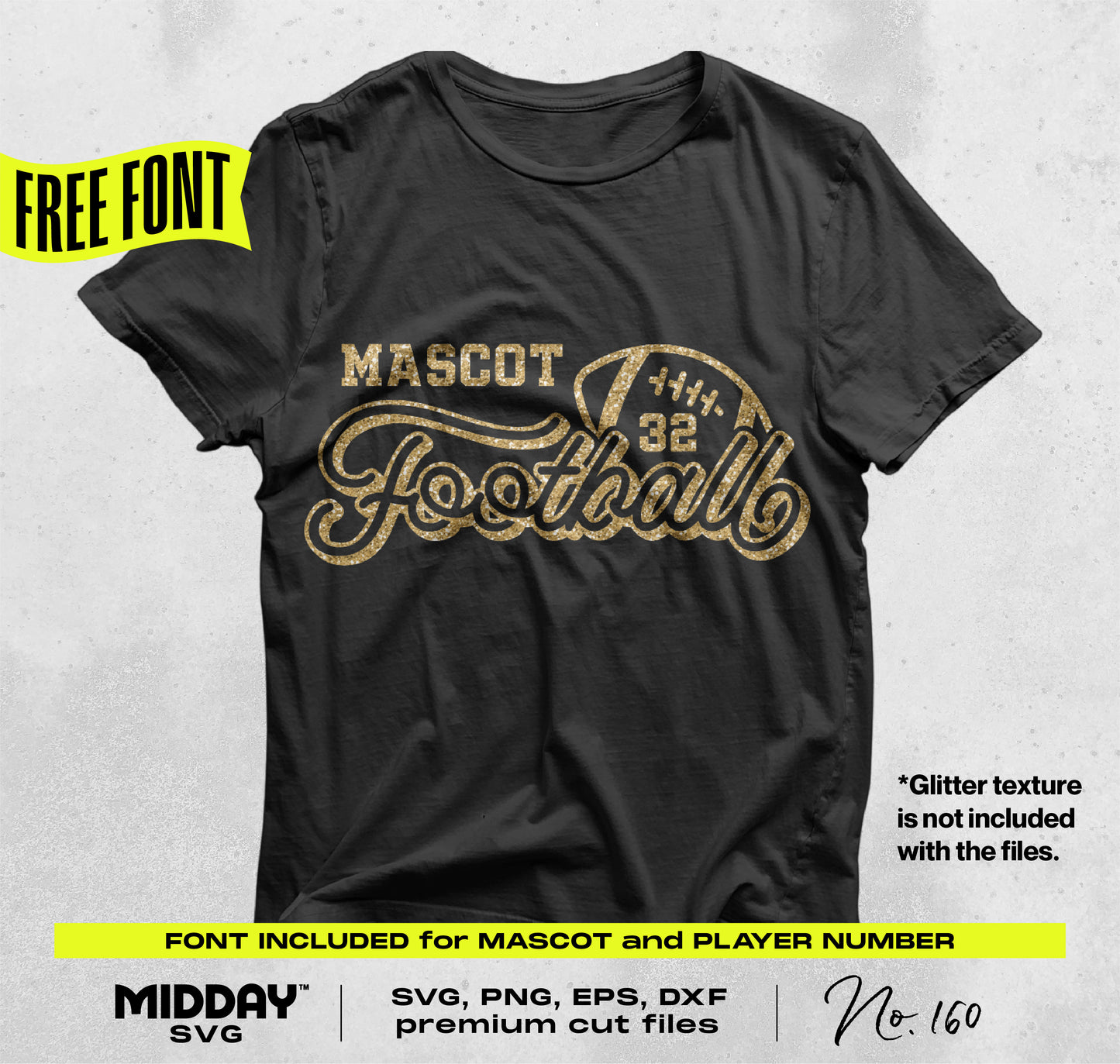Football SVG PNG bundle V6 shirt design with customizable mascot and player number, showcasing sporty flair and team spirit decor.