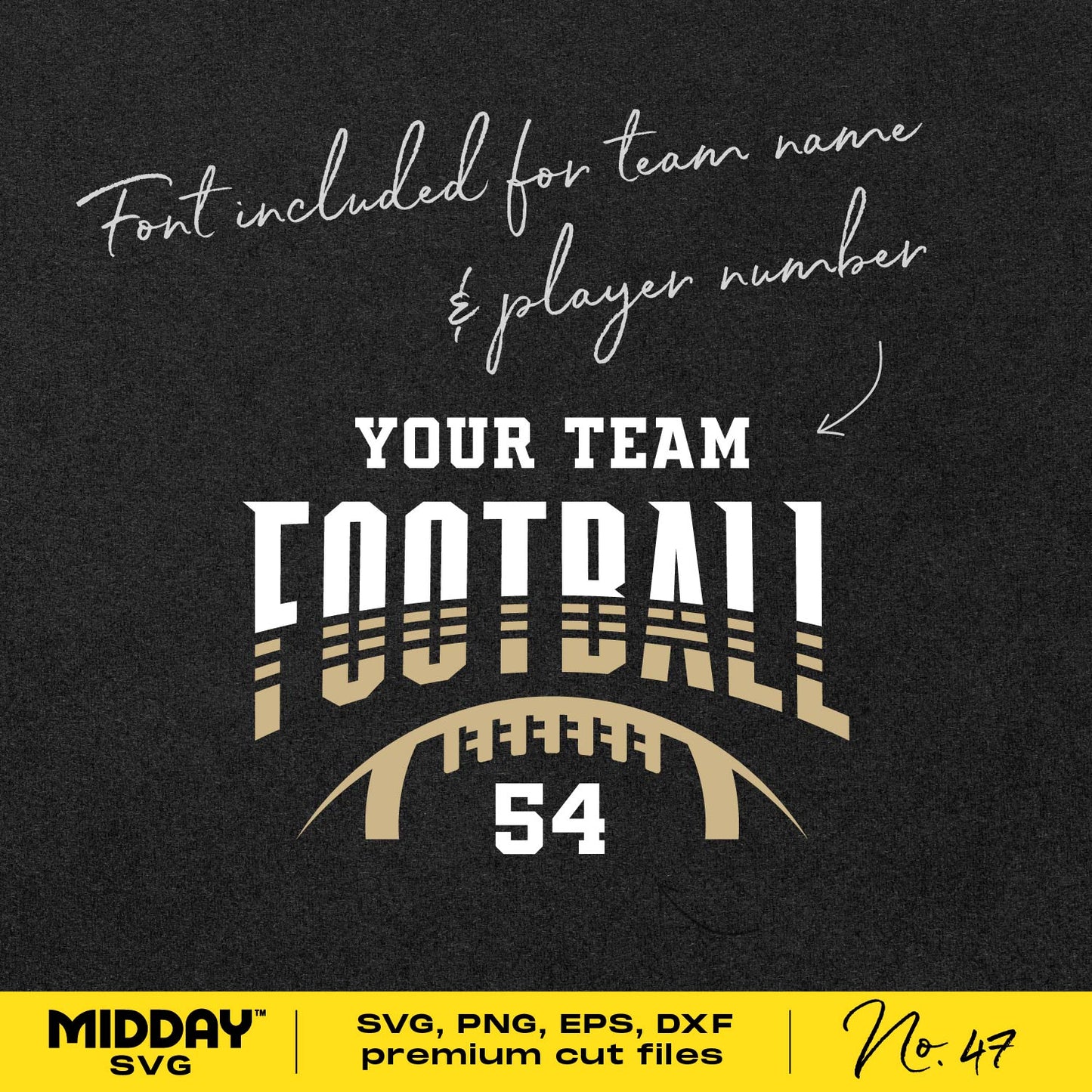 Football team design template image with customizable text options in SVG, PNG, EPS, DXF formats showing a stylish modern layout.