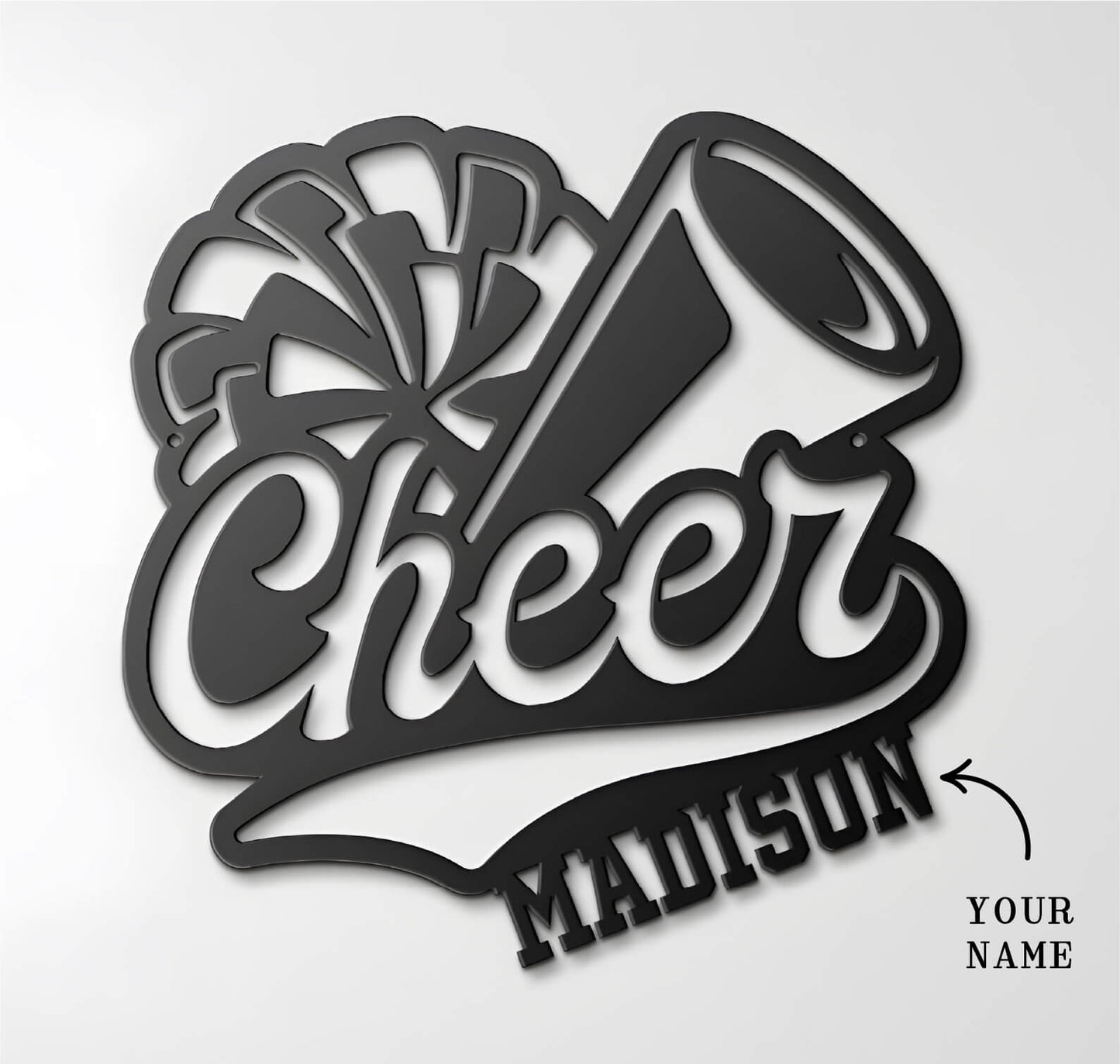 Customizable Name Cheer Sign With Pom Pom and Megaphone
