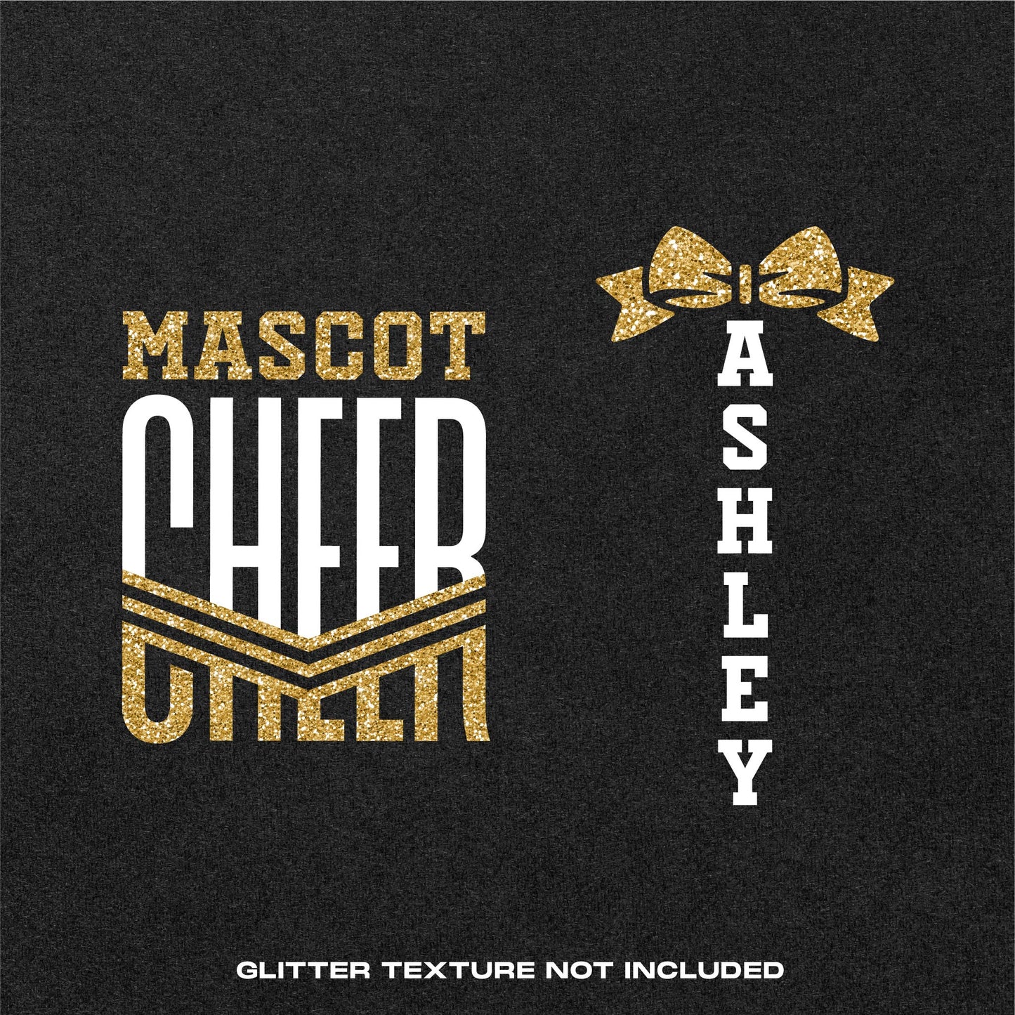 Elegant cheer SVG design with bold font for team name, perfect for personalized cheerleader apparel. Glitter texture not included.