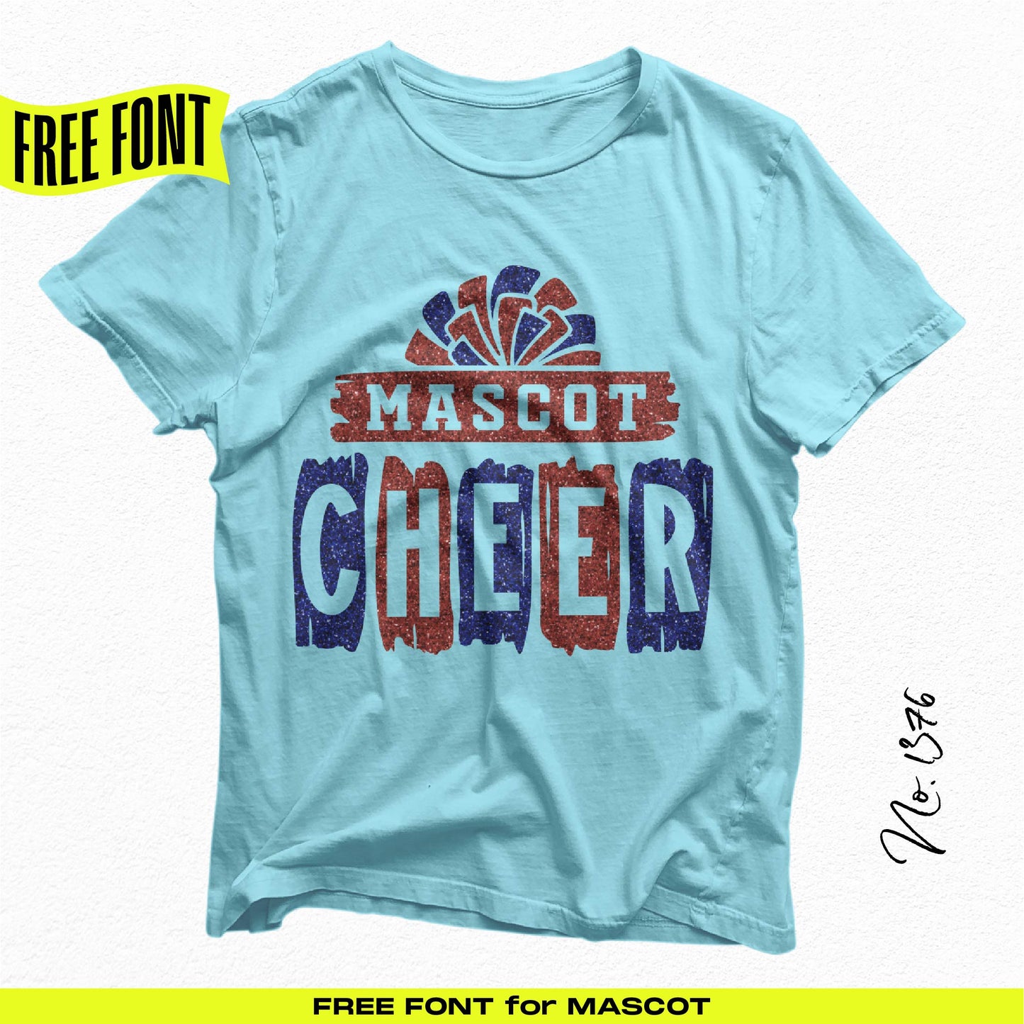 Light blue t-shirt featuring a Mascot Cheer design, part of the Cheer Bundle v5. Ideal for creating custom team spirit gear. Free font included.