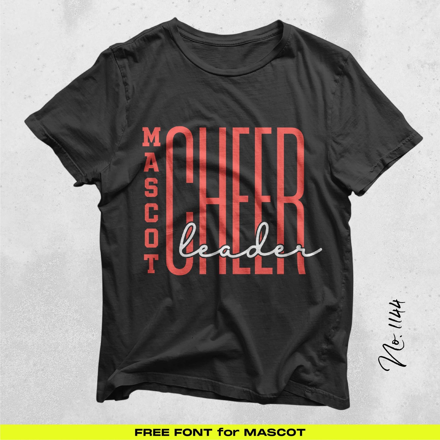 Black t-shirt with 'Mascot Cheer Leader' design in red and white, part of Cheer Bundle Team Templates V4 collection.