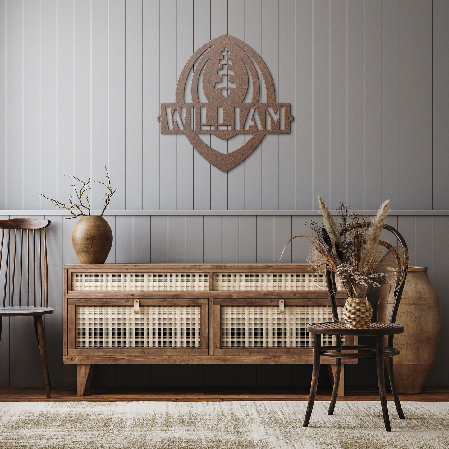 Customizable_Football_Sign_Copper_Rustic_Hallway_Mockup.png