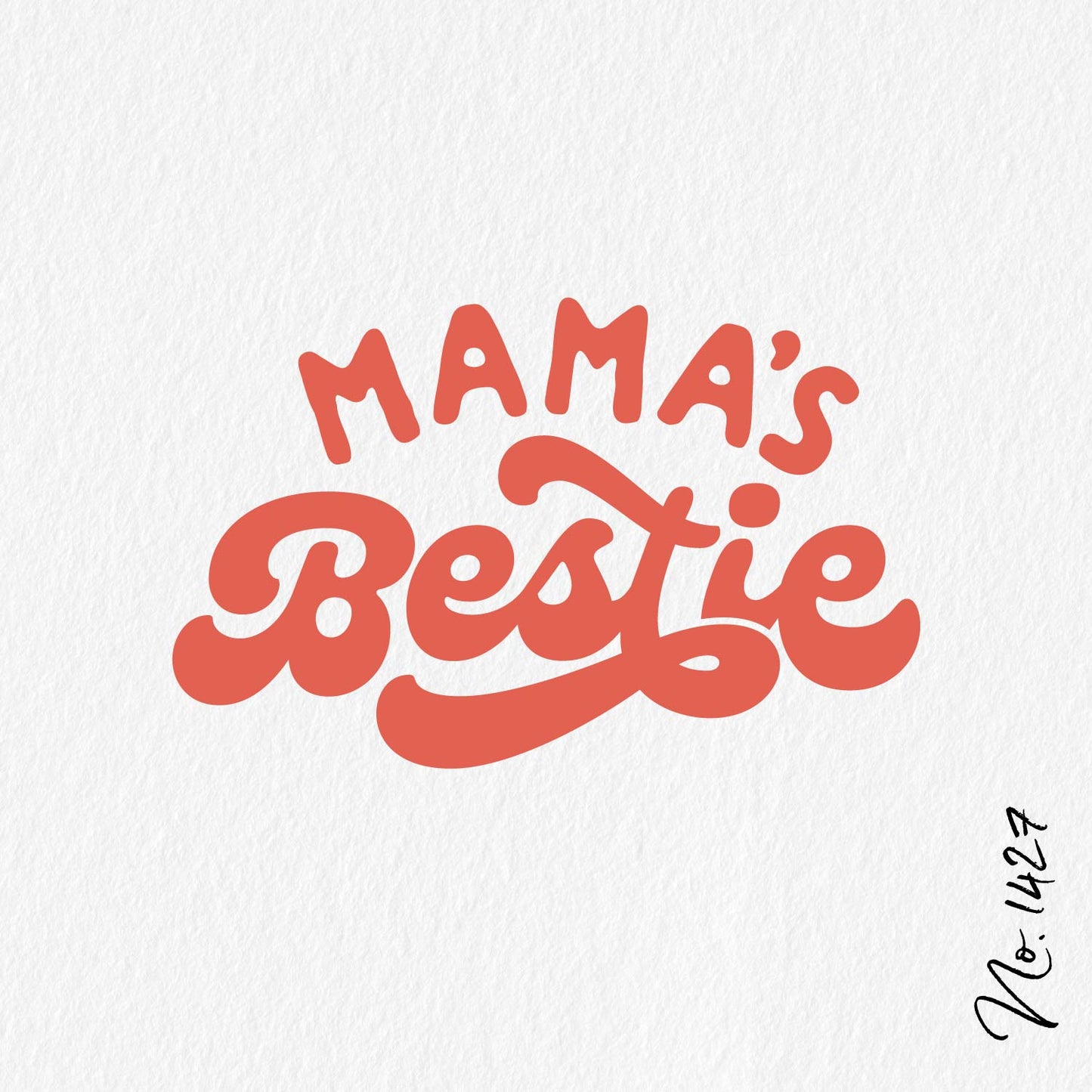 "Mama's Bestie" text graphic in red, ideal for baby onesies, shirts, or nursery decor.