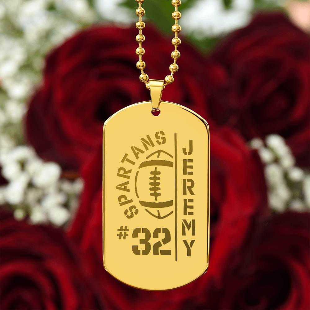 Personalized Football Player Dog Tag with Engraved Message