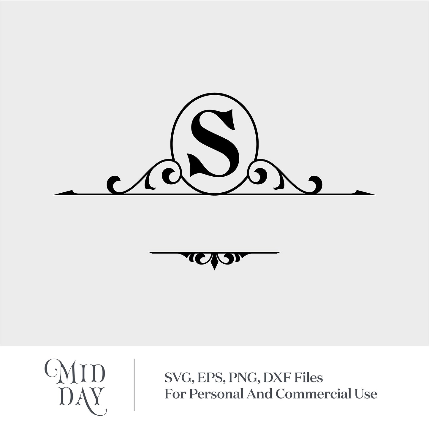 Elegant S Monogram SVG with decorative flourishes for crafting and personalization, compatible with Cricut and other design software.