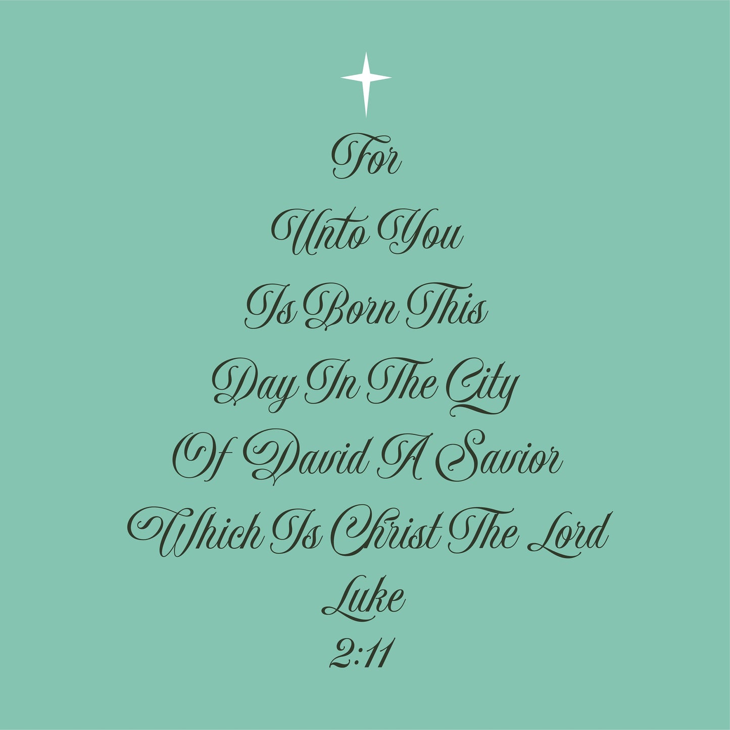 Christmas tree silhouette with Luke 2:11 Bible verse in script font, featuring star on top, green background. Christian decor SVG.