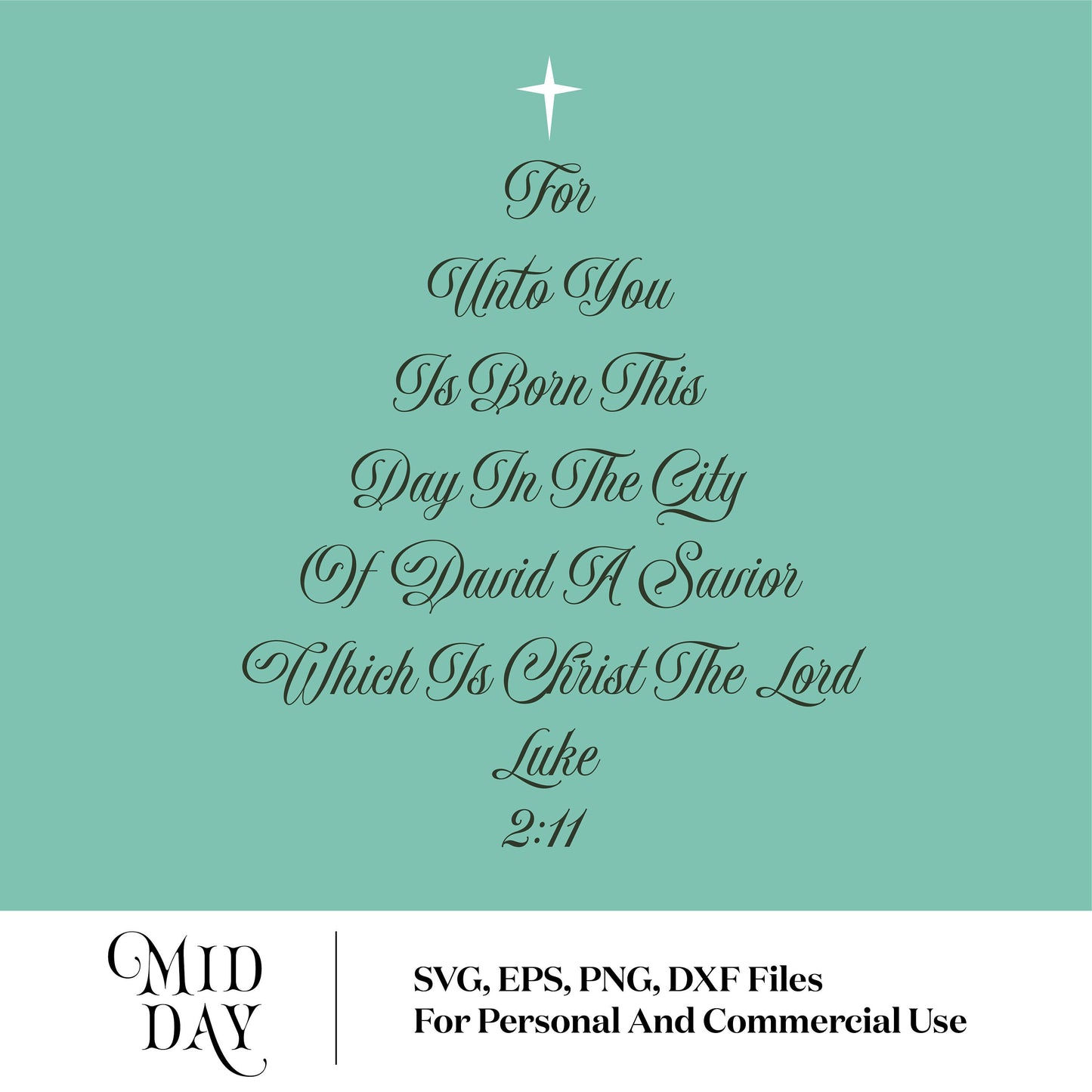 Luke 2:11 Bible verse in the shape of a Christmas tree, perfect for Christian decor, available as SVG, PNG, EPS, and DXF files.