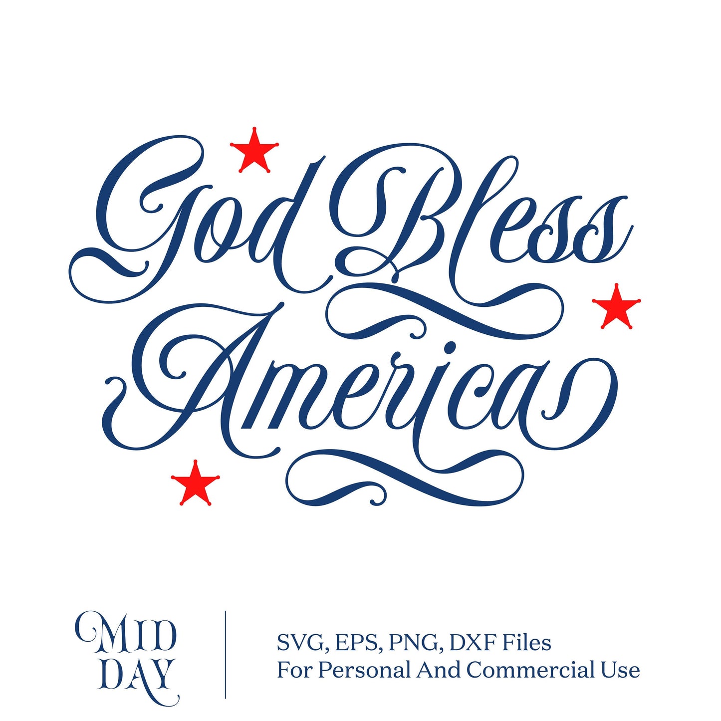 God Bless America SVG design with red stars, perfect for 4th of July crafts, includes SVG, PNG, DXF for Cricut and Silhouette.