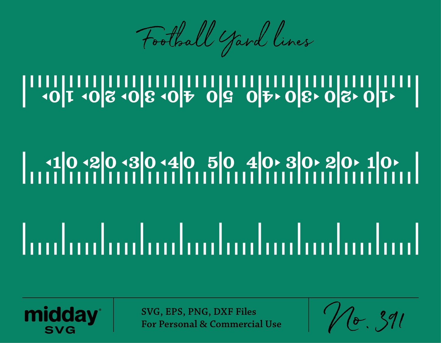 Football yard lines SVG file for Cricut and Silhouette, includes digital formats SVG, DXF, EPS, PNG for cut file projects.