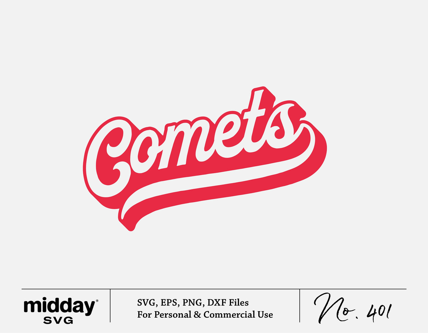 Red 'Comets' team spirit shirt design SVG file for Cricut and Silhouette
