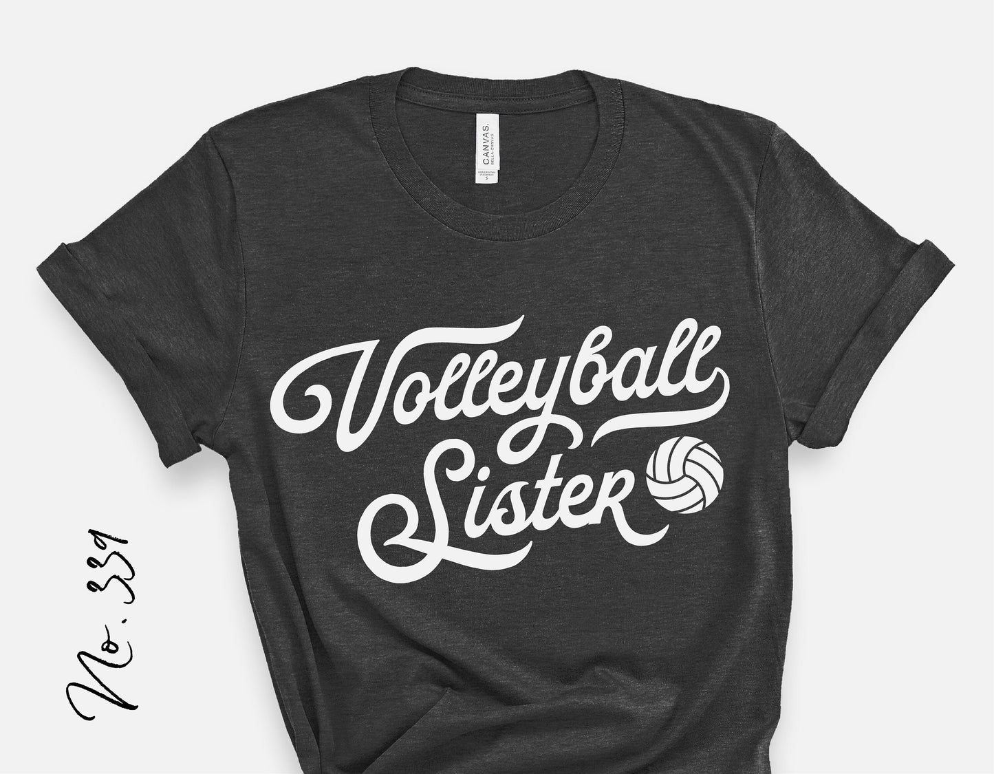 Volleyball Sister t-shirt with vintage script and volleyball graphic, perfect for fans and players, featuring a stylish black design.