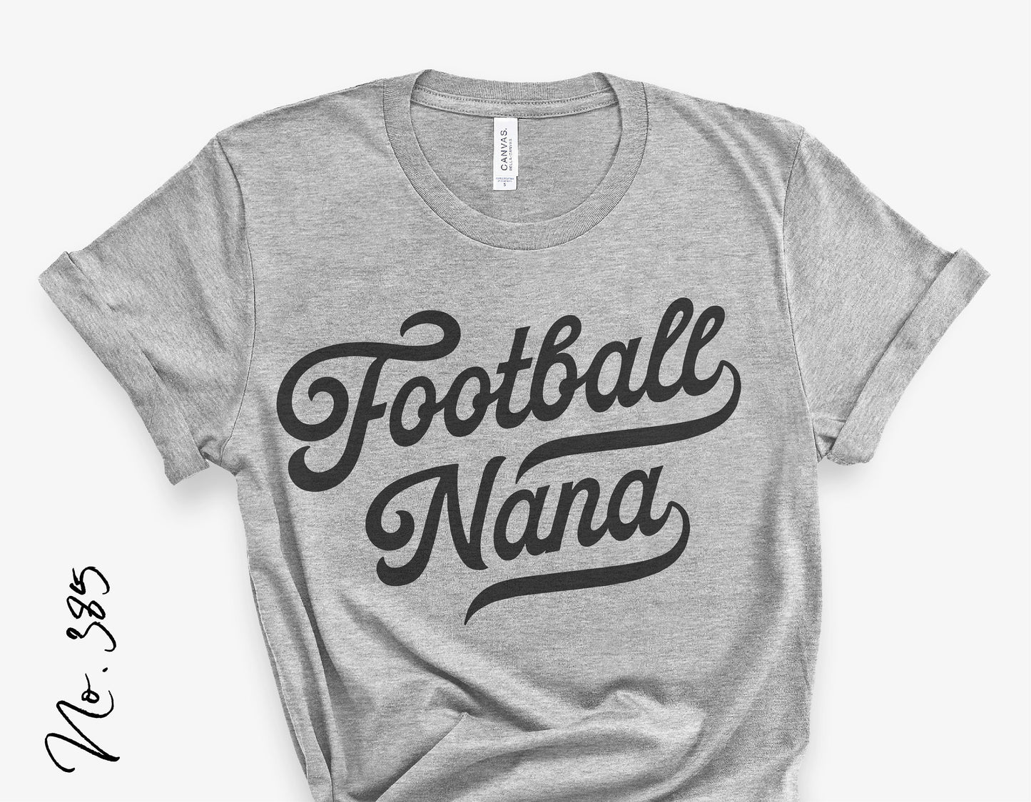Gray vintage-style t-shirt with 'Football Nana' graphic, perfect for football fans and family-themed sports apparel.