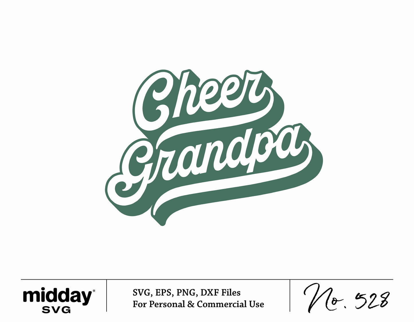 Retro Cheer Grandpa SVG cut file in green cursive for Cricut and Silhouette, ideal for cheerleading team spirit crafts.