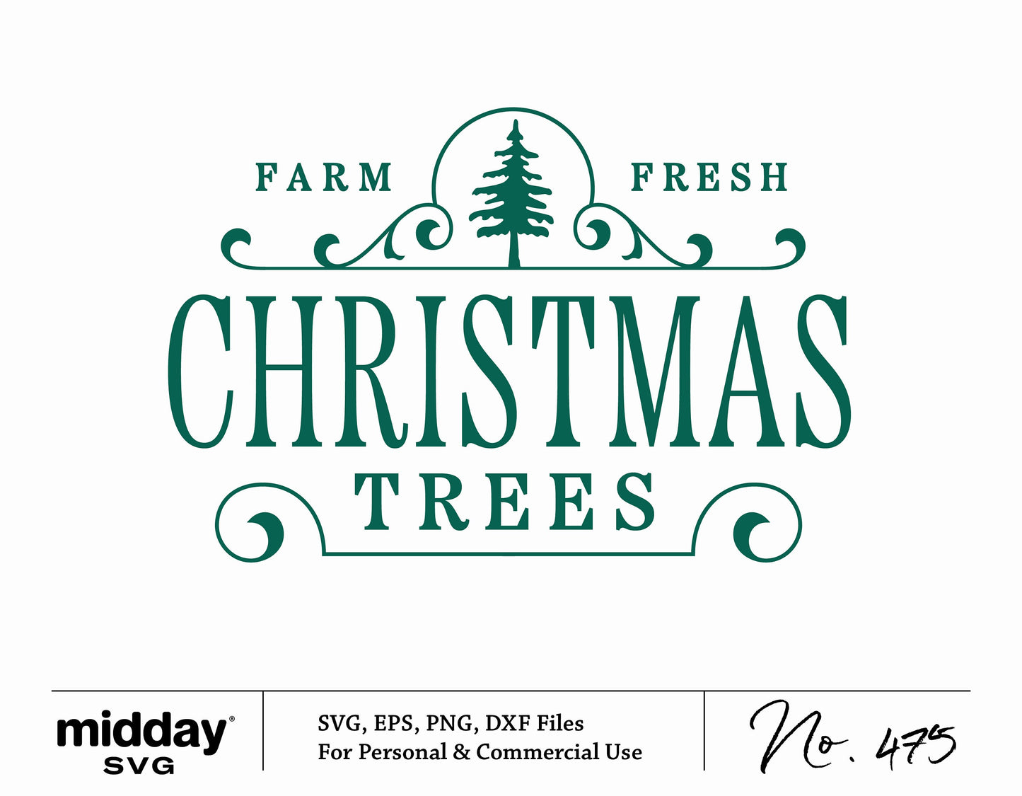 Farm Fresh Christmas Trees SVG design for Cricut, silhouette use. Includes SVG, EPS, PNG, DXF formats for holiday decor crafting.