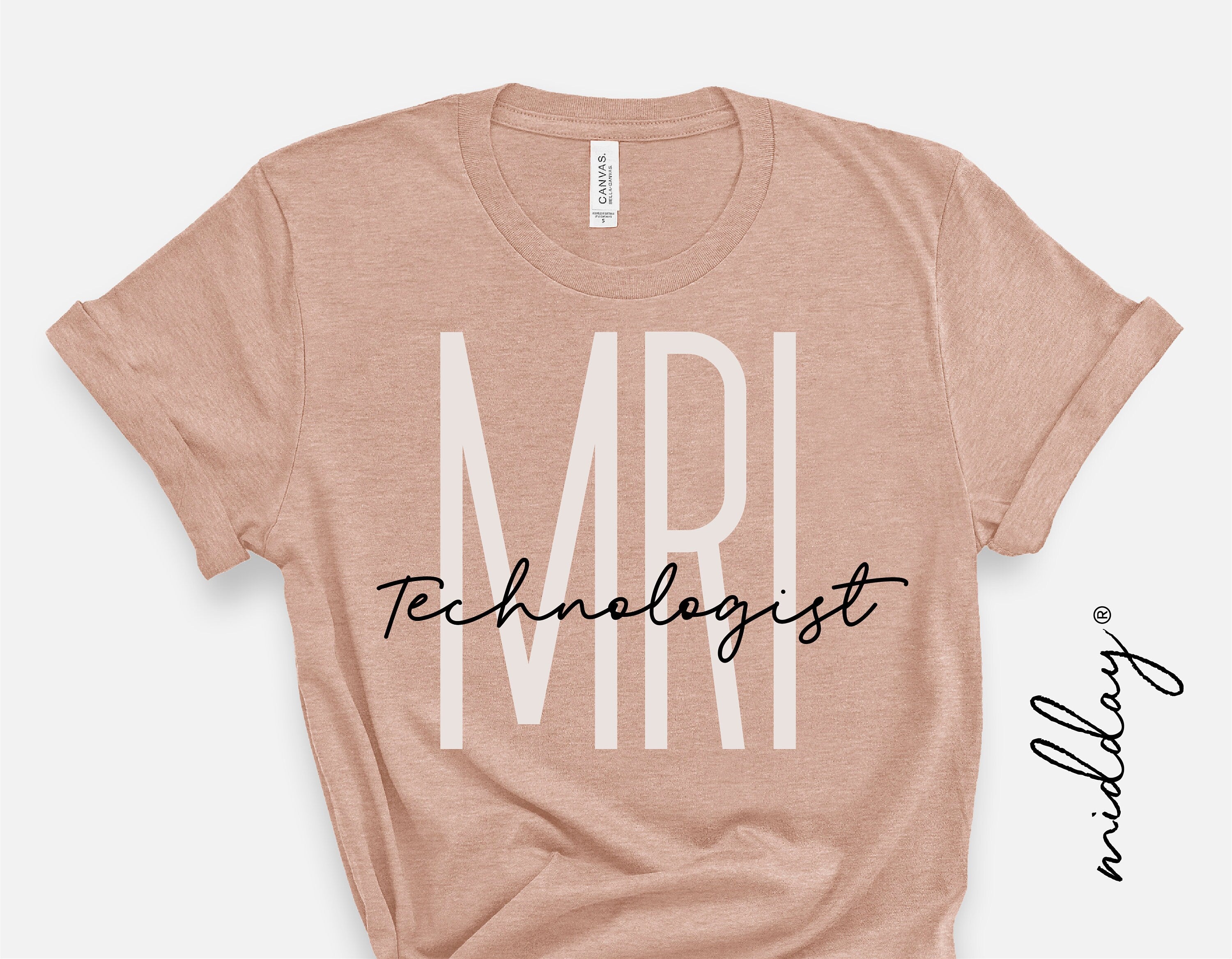 Beige T-shirt with 'MRI Technologist' text, ideal gift for radiology and X-ray techs, featuring trendy typography design.