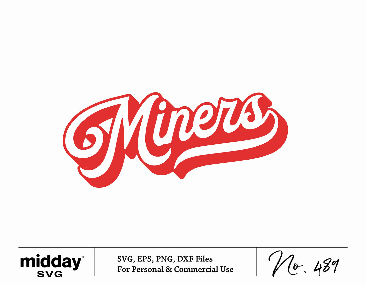 Red retro "Miners" lettering SVG file for Cricut with school spirit design, perfect for football, baseball, and cheer themed projects.