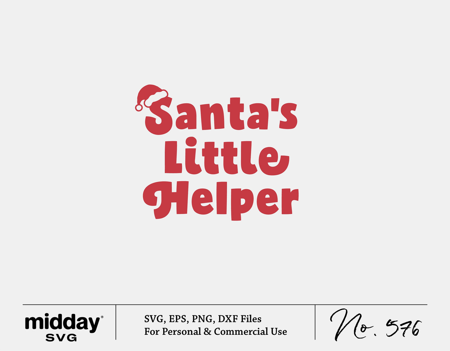 Santa's Little Helper SVG design featuring a festive red text with a Santa hat, ideal for baby's first Christmas and holiday crafts.