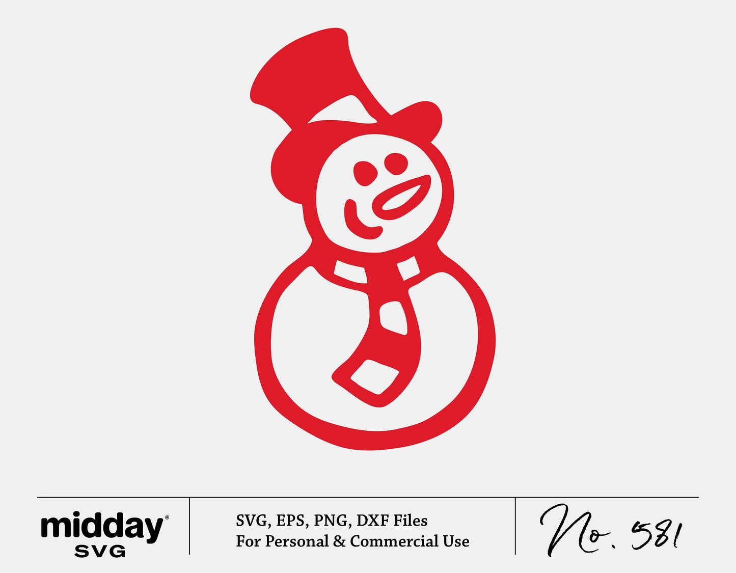 Red snowman SVG design with top hat and scarf, ideal for Cricut and Silhouette projects, includes PNG, EPS, DXF files.
