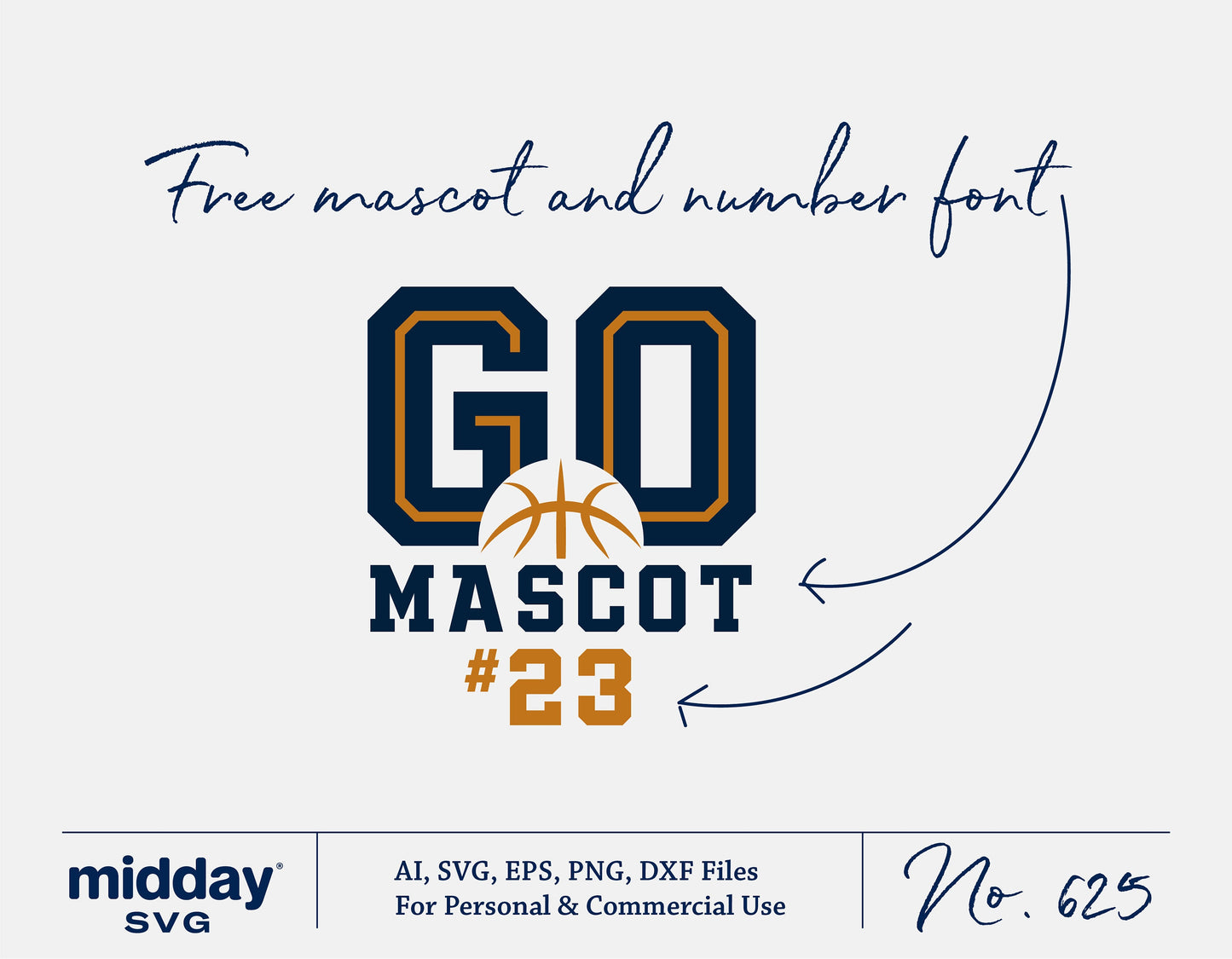 Basketball team SVG with 'Go Mascot #23' design in AI, SVG, EPS, PNG, DXF formats for personal and commercial use.