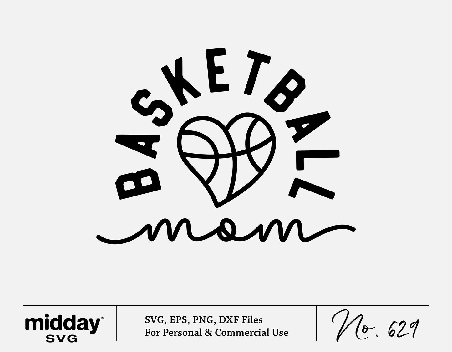 Basketball Mom SVG design featuring a heart with basketball pattern, ideal for game day shirts and Cricut cut files.