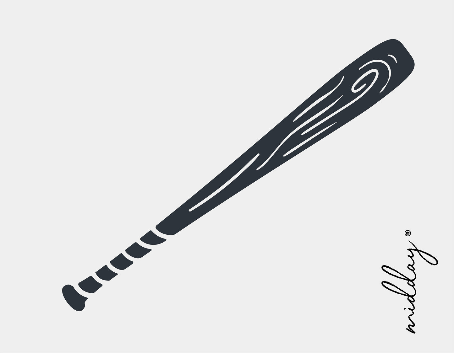Illustration of a baseball bat SVG; part of a digital baseball bundle for Cricut and Silhouette.