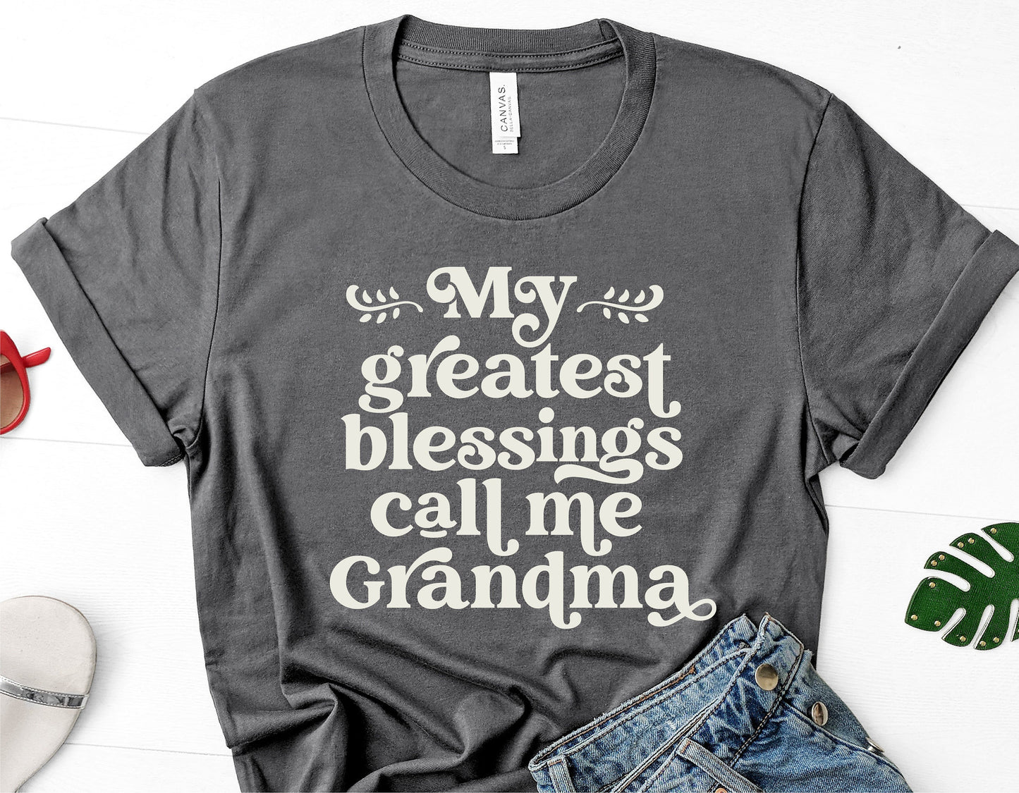 "My Greatest Blessings Call Me Grandma" graphic tee, perfect for Mother's Day, featuring casual style, suitable for Cricut projects.