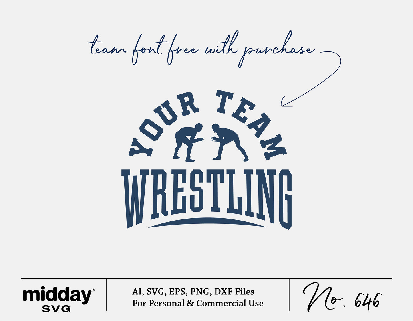 Wrestling team design template with free font, compatible with Cricut and Silhouette, available in SVG, PNG, EPS, DXF formats.