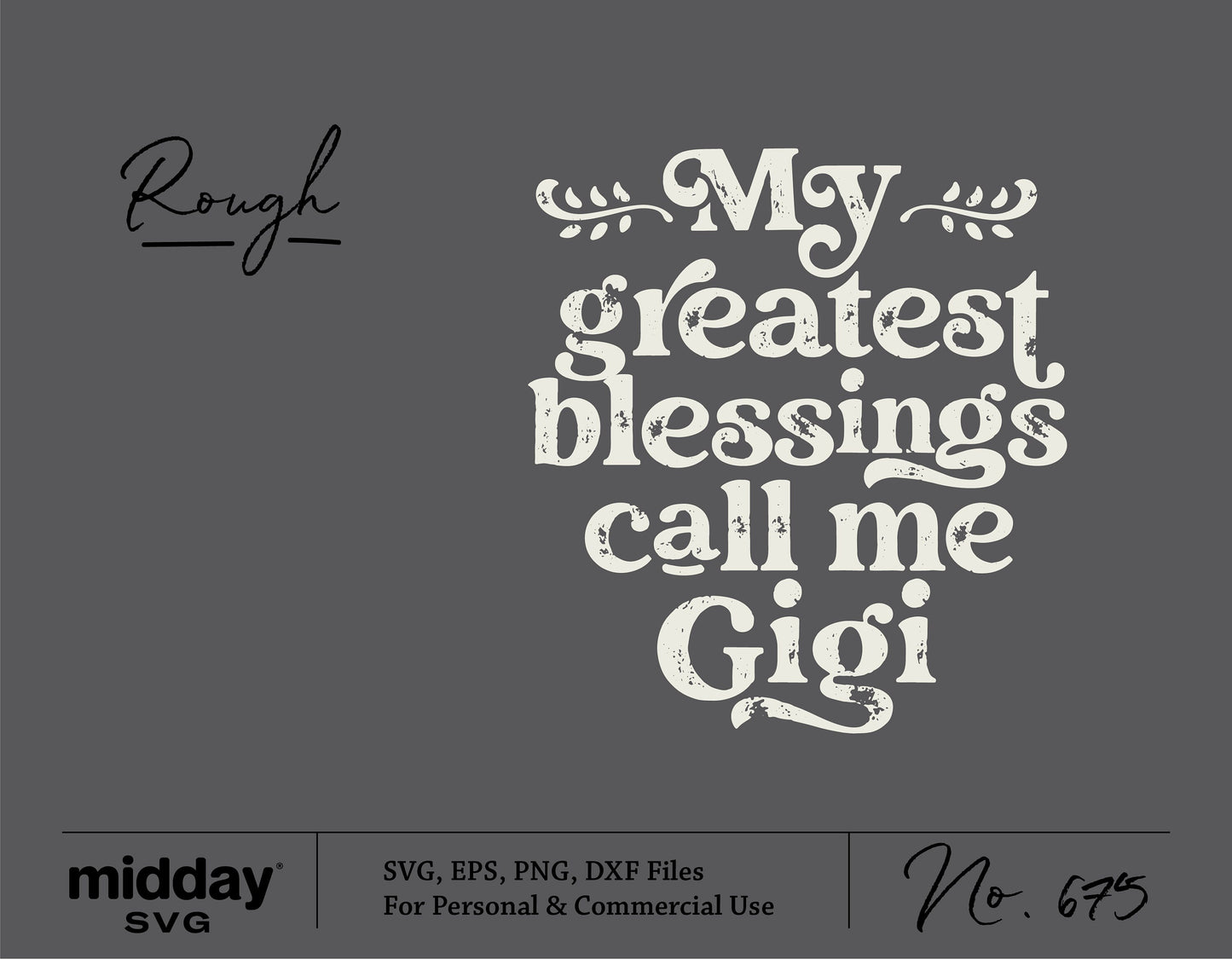 "My Greatest Blessings Call Me Gigi" SVG design for Cricut and Silhouette, featuring a whimsical font on a dark background.