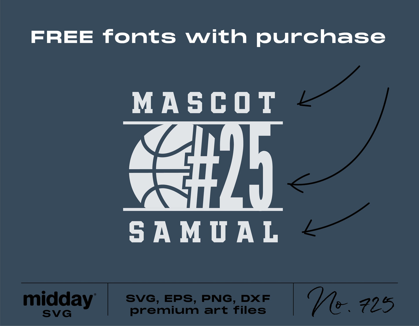 Basketball SVG template with number 25 and mascot design by midday SVG, available in SVG, EPS, PNG, DXF formats.