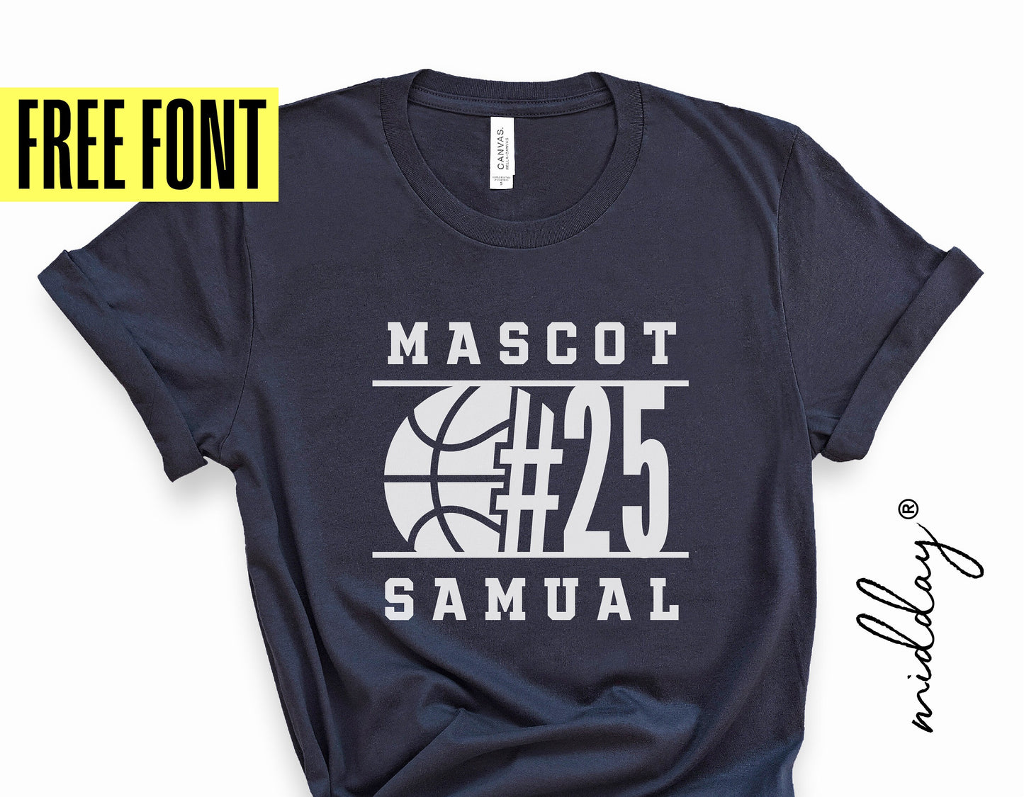 Basketball shirt with customizable number 25 and name, featuring free font offer