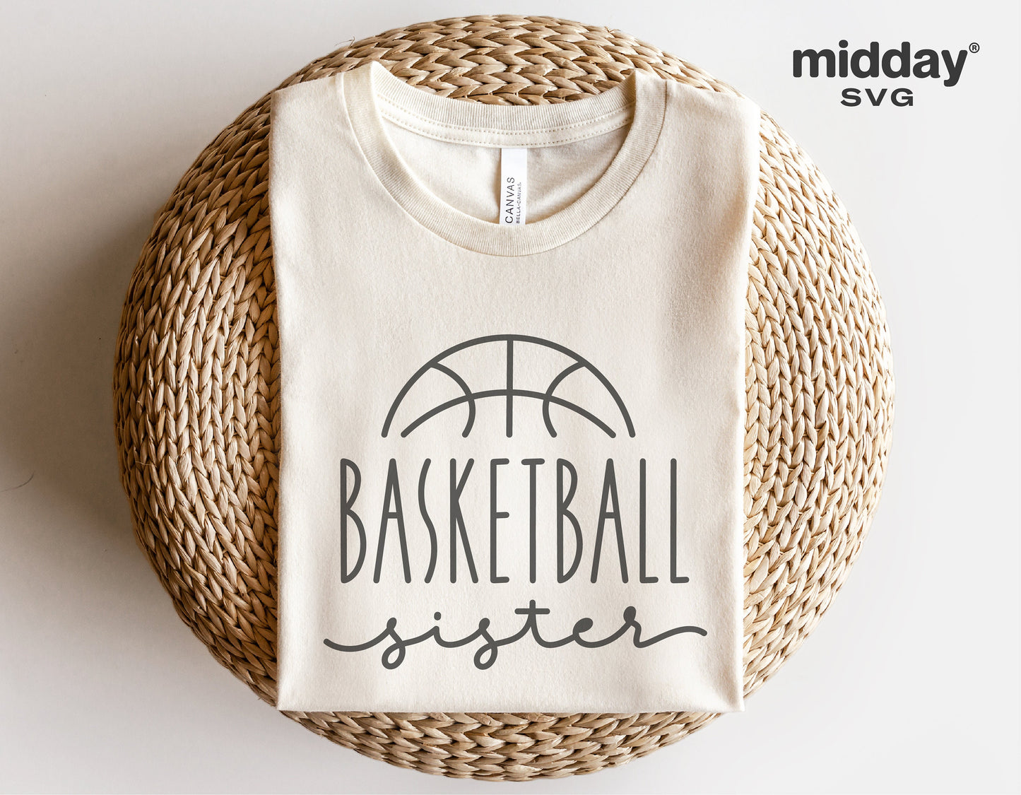 Basketball Sister SVG design on a white shirt, ideal for Cricut and Silhouette cutting machines, digital download, and crafting projects.