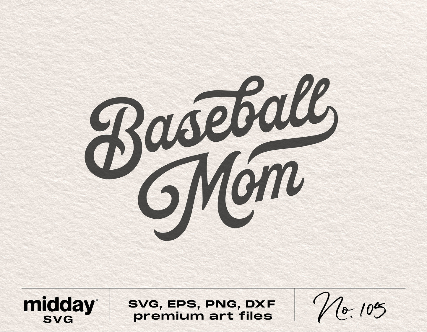 Vintage Baseball Mom SVG design with elegant script for t-shirts and crafts. Includes SVG, EPS, DXF, PNG formats for Cricut and Silhouette.