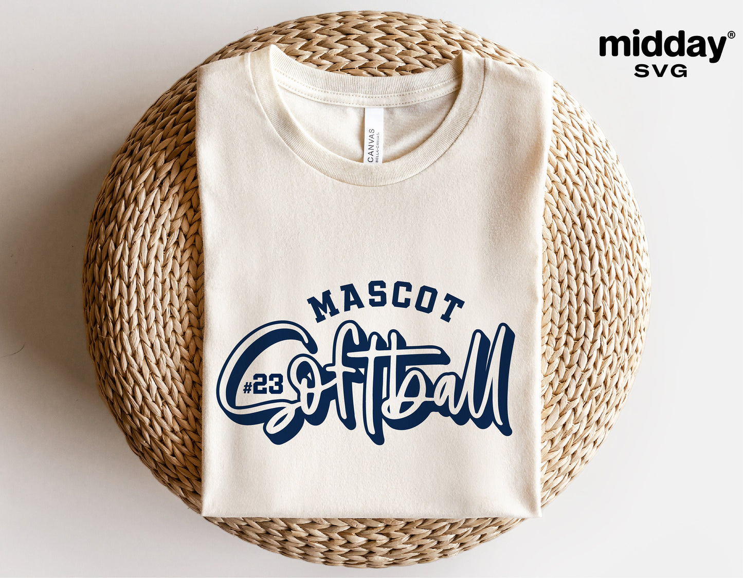 Softball t-shirt design with 'Mascot #23 Softball' on a woven mat, suitable for DIY Cricut projects and sublimation printing.
