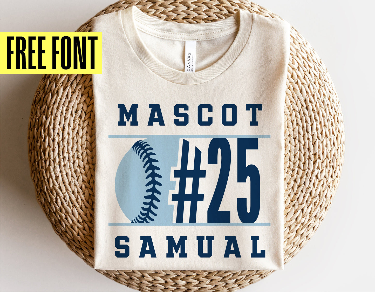 Softball team shirt template featuring mascot and number design with free font offer, ideal for Cricut and Silhouette projects.