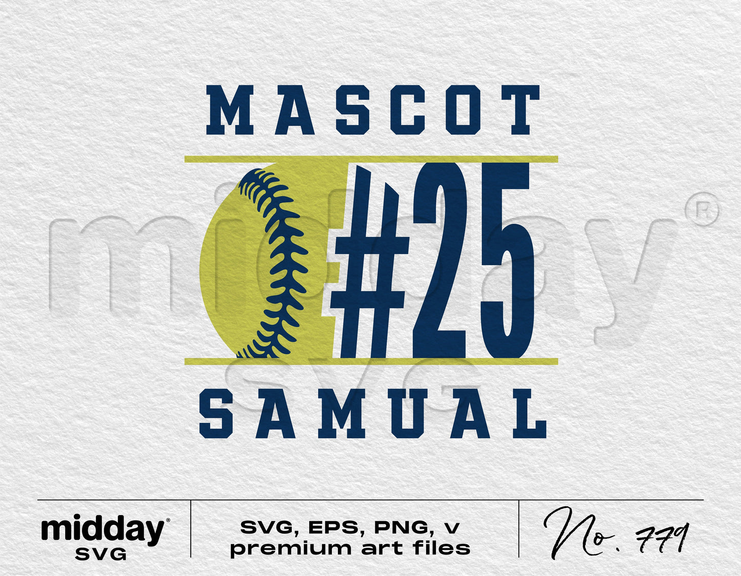 Softball team mascot design with number 25 and "SAMUAL" text in SVG, EPS, PNG formats by Midday SVG.