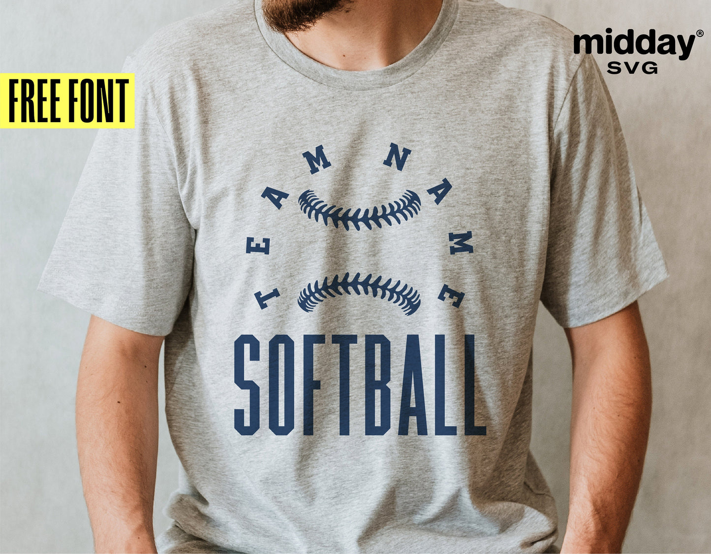 Softball team custom SVG template on a t-shirt with free font offer from Midday SVG
