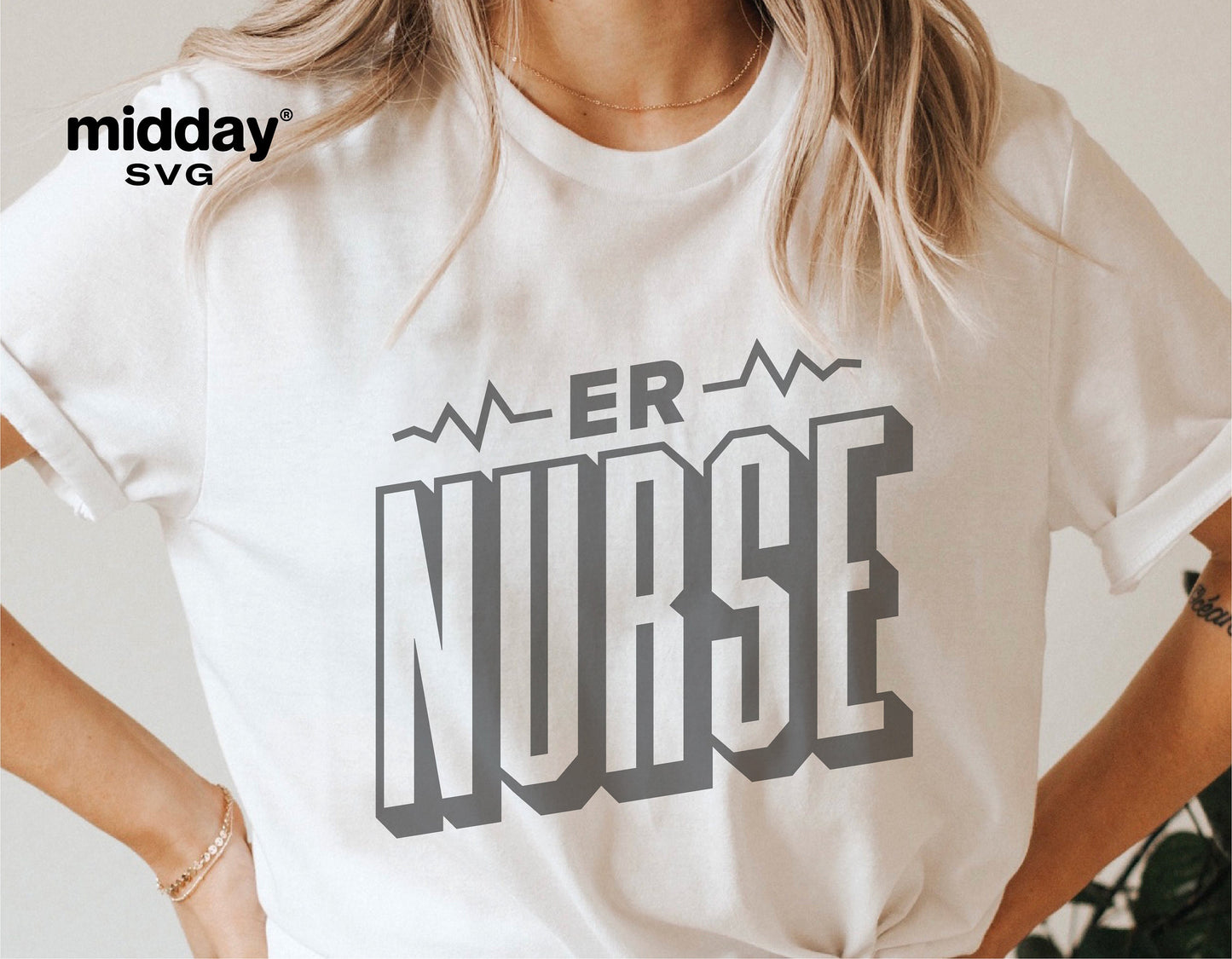 ER Nurse t-shirt with heartbeat design, perfect for Cricut and Silhouette projects. Digital download includes svg, png, eps, dxf files.